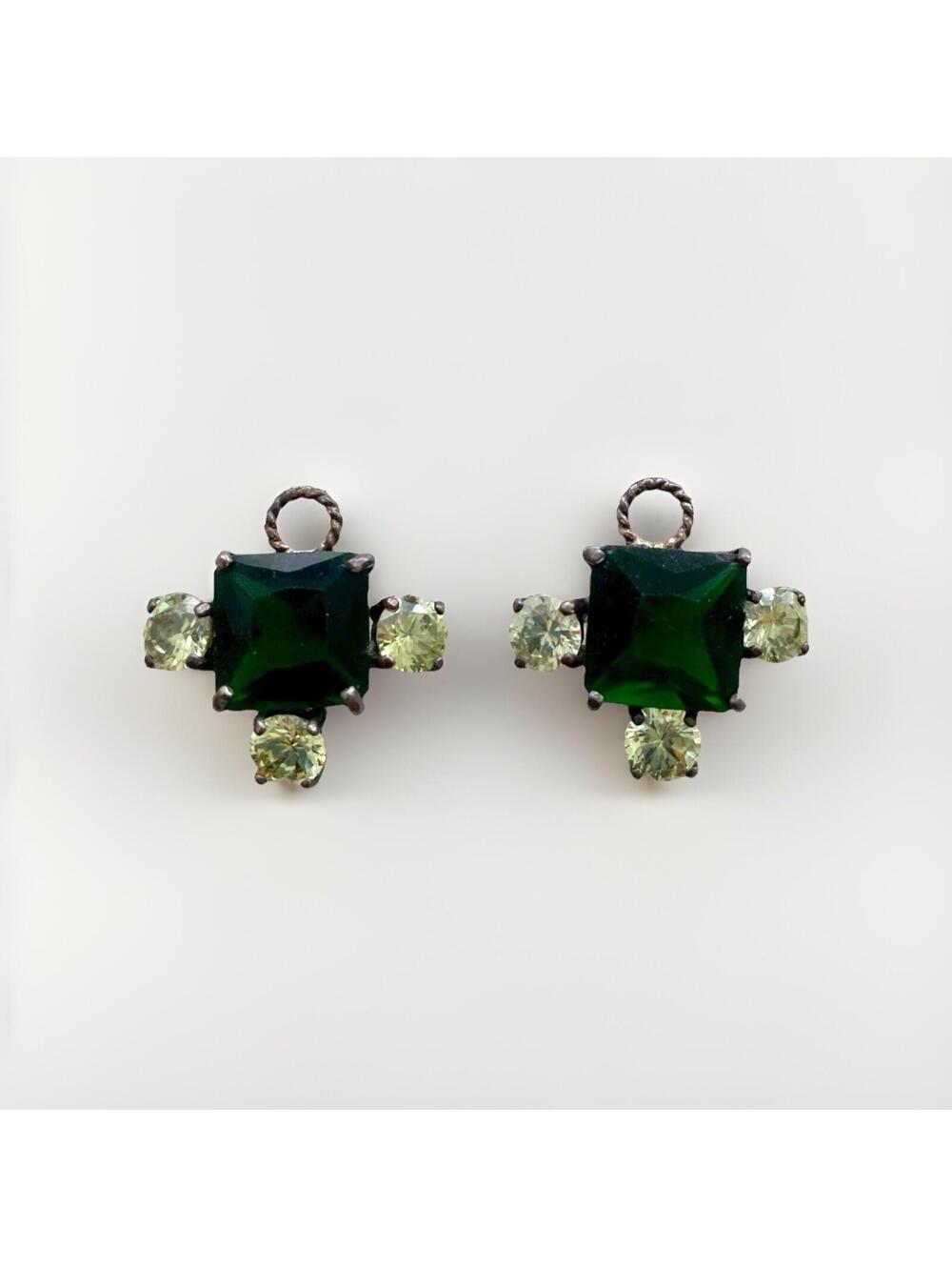 Sterling Silver Austrian Crystal Dangle Charm Earrings - Green Princess 10mm